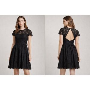 Glamorous Black Lace Fit Flare Dress Size L NWT Open Back